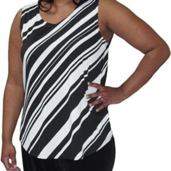 Jones New York | Women's Black & White Diagonal Stripe Round Neck Top Size Small - Picture 1 of 5